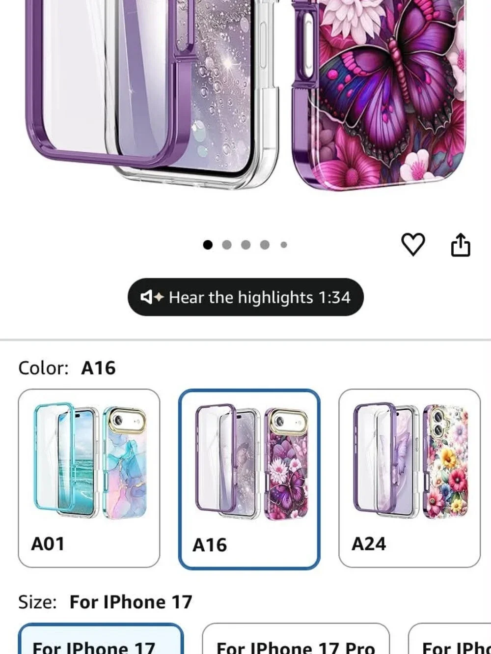 Purple Butterfly Floral TPU Phone Case with Built-In Screen Protector